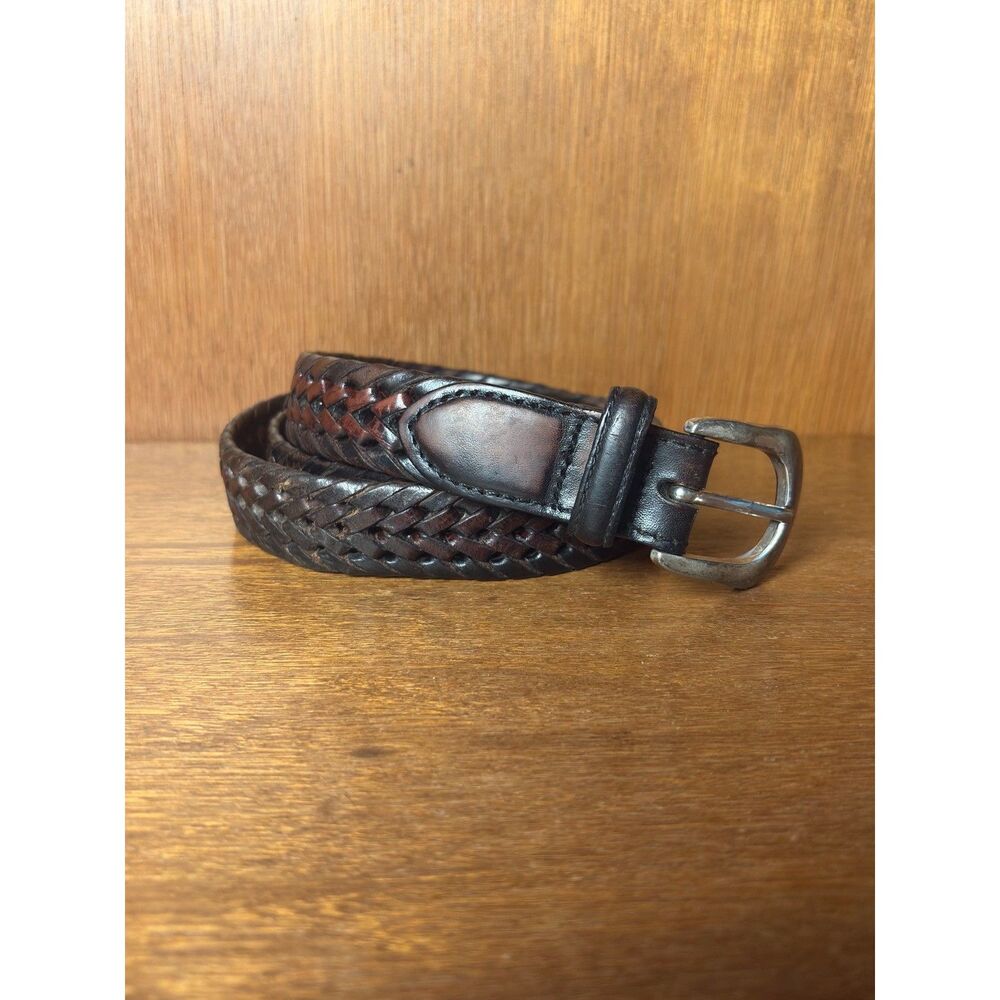 90s Vintage Brighton Dark Brown Two Tone Braided Leather Belt Women's sz 34 / M